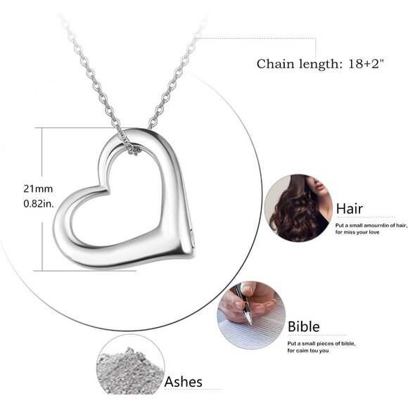 Sterling Silver Heart Urn Necklace for Ashes, Cremation Keepsake Jewelry - Picture 4 of 7
